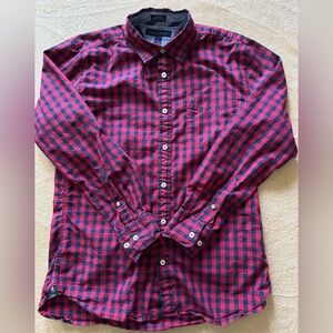 Tommy Hilfiger Men's Red and Navy Checkered Shirt